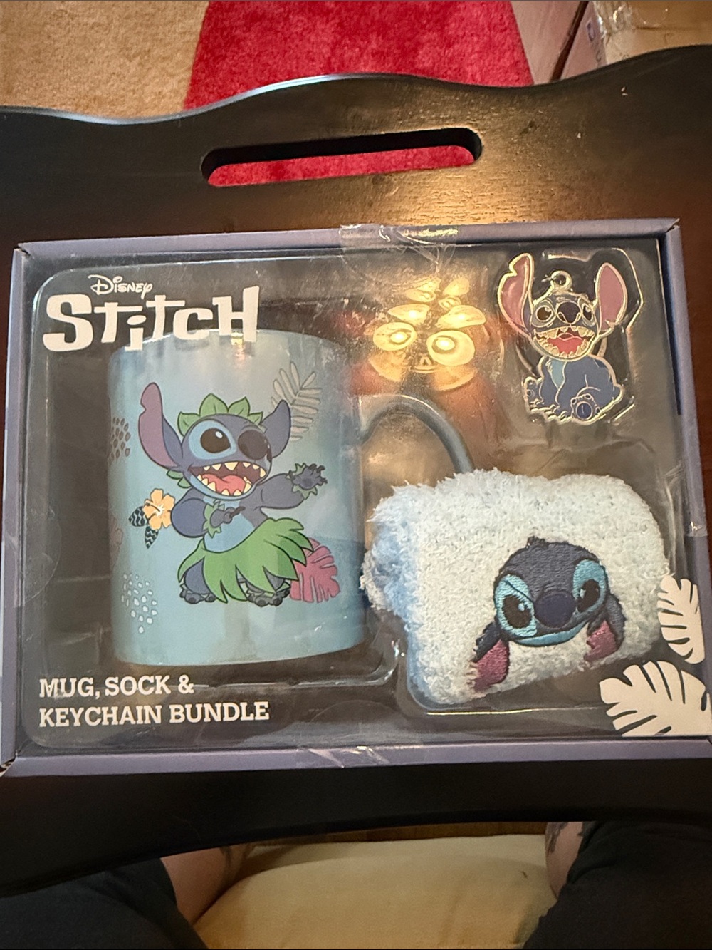 Disney Stitch Mug, Cozy Sock & Keychain Set - Light Blue